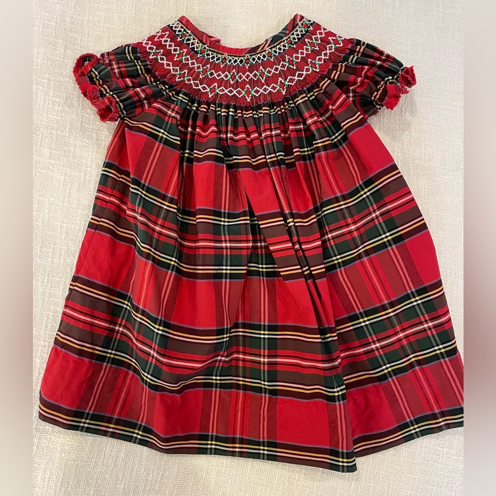 Classic Whimsy Goldbridge Red Plaid Smocked Bishop Dress